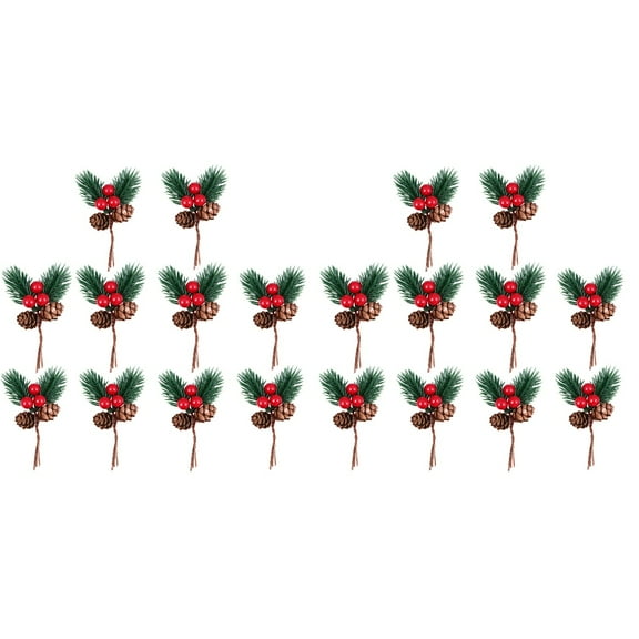EXHUMKY Multi Color BERTDOMD 20Pcs Christmas Fake Plant Pine Picks Pinecone Berries Decoration