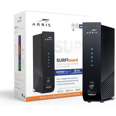 ARRIS SURFboard (16x4) DOCSIS 3.0 Cable Modem / AC1900 Dual-Band WiFi Router. Approved for XFINITY Comcast, Cox, Charter and most other Cable Internet providers for plans up to 300 Mbps. (Best Cable Modem For Comcast Xfinity 2019)