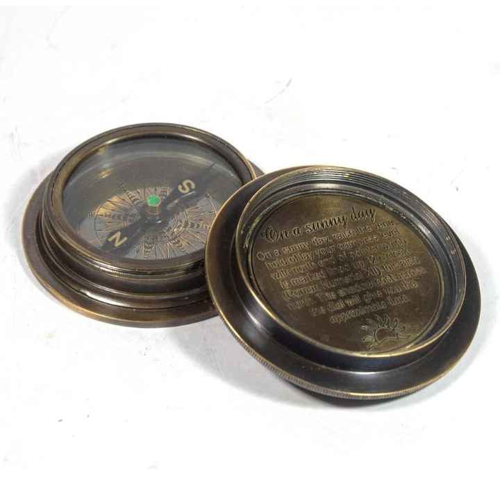 Brass Titanic Compass With Folding Sundial Screw on Lid Hexagon Base Nautical Compass Item for Camping and Hiking