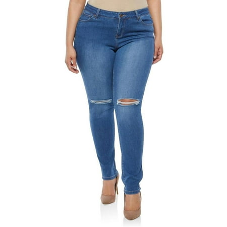 Jeans - Jeans Womens Plus Size Distressed Knee Hole Ripped Stretch ...