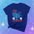 thumbnail image 2 of Penkiiy Happy Hanukkah Shirt Women Chrismukkah Shirt Cat Candle Shirt Love and Light T-Shirt Festival Short Sleeve Tops Dark Blue, 2 of 7