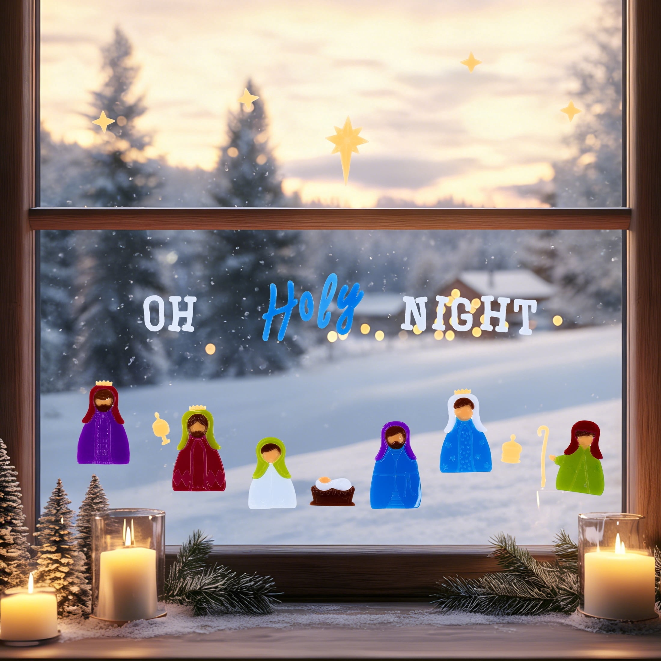 Nativity Scene Christmas Window Gel Clings, Multicolor, 11.5" x 12", by Holiday Time