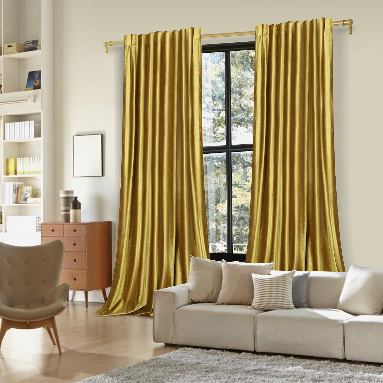 Lapalife 2 Panels Luxury Blackout Velvet Curtains, 84 inches Length Rod Pocket Thermal Insulated Soft Elegant Window Curtains for Bedroom Living Room, Gold