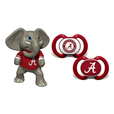 Mozlly Baby Fanatic University of Alabama Pacifiers (2pc Set) and Mascot Minis Alabama Big Al Teether Toddler Sports Accessories