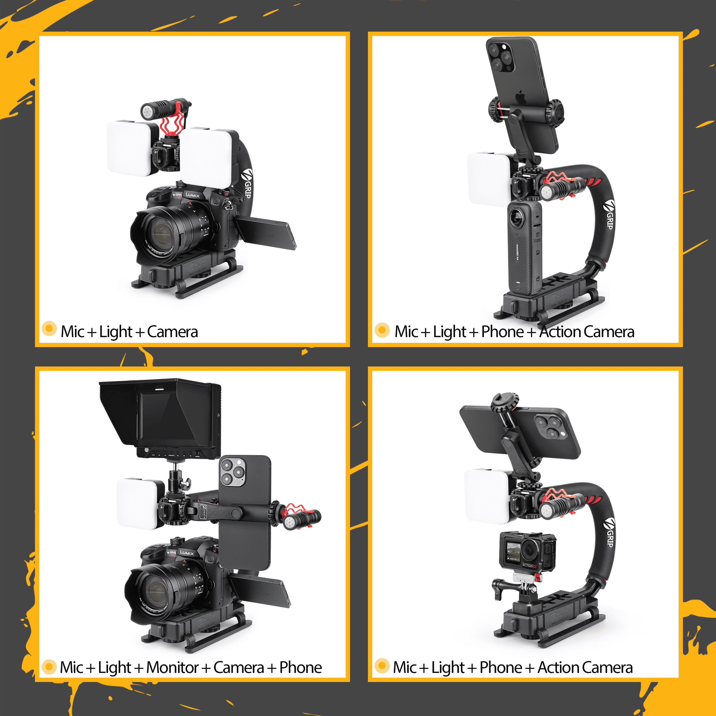 Zeadio Camera Stabilizer, Handheld Stabilizer with LED Video Light and Microphone, Fits for All Camcorder, Camera, DSLR, Action Camera and All Smartphones