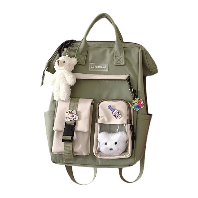Women Fashion Contrast Color Backpack Travel School Large Cute Knapsack (Black)
