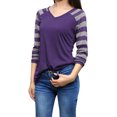 thumbnail image 1 of INSPIRE CHIC Raglan T-shirt à Rayures à Manches Longues à Col en V pour Femmes, 1 of 7