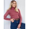 thumbnail image 5 of Ribbed Sweaters for Women Cute High Neck Knitted Warm Fitted Sweater Brick Red One size, 5 of 9
