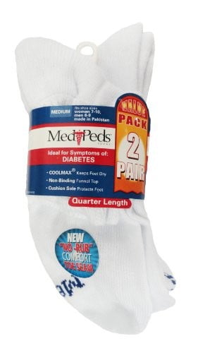 MediPEDS Womens Diabetic Quarter Socks with Coolmax and Non-Binding Funnel Top 2 Pairs 