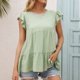 thumbnail image 2 of Camiseta de mujer Verano Encaje Cuello redondo Manga corta Casual Top suelto, Verde, S seitruly AP001322-13, 2 of 7