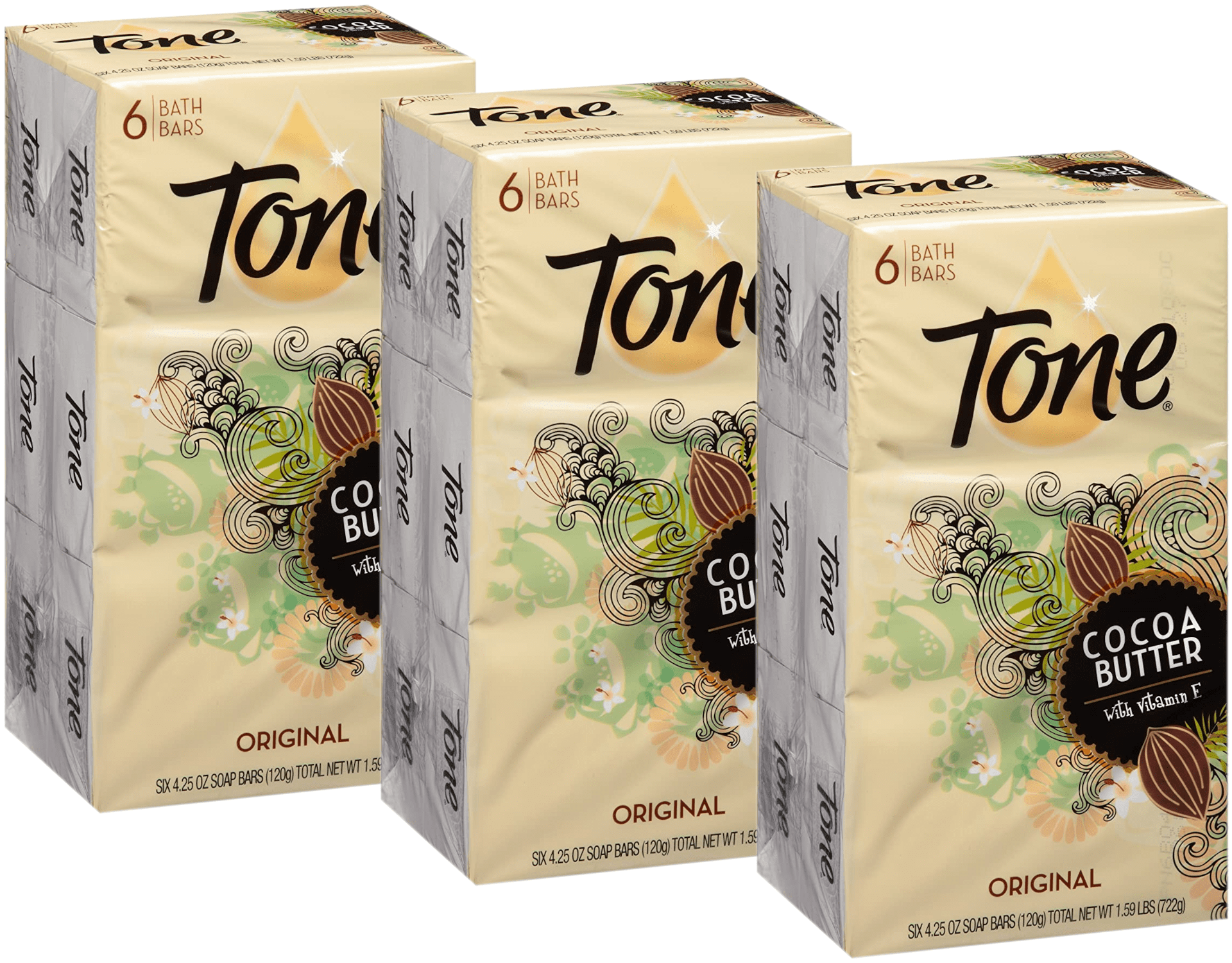 Tone Bath Bar Soap, Cocoa Butter Original Scent, 4.25 Ounce, 6 Bars