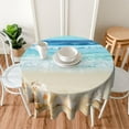 thumbnail image 5 of Summer Beach Theme Tablecloth Round 60 Inch Coastal Holiday Sand Starfish Ocean Wave Print Decorative Table Cloth with Dust-Proof Wrinkle Resistant for Home Kitchen Dining Patio Outdoor Picnic Part, 5 of 6