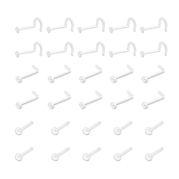 SUTENGDA 60pcs Medical Invisible Nose Nail Nose Ring Clear Transparent Nose Ring Stud (S Shape Bent Shape and Straight Shape for Each 20