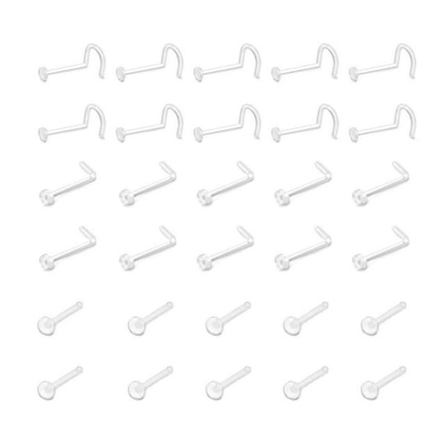 MesaSe 60 Pcs Anneau de Nez Médical Invisible Clou de Nez Clair Transparent Clou de Nez (Forme en S Forme Courbée et Forme Droite pour Chacun 20