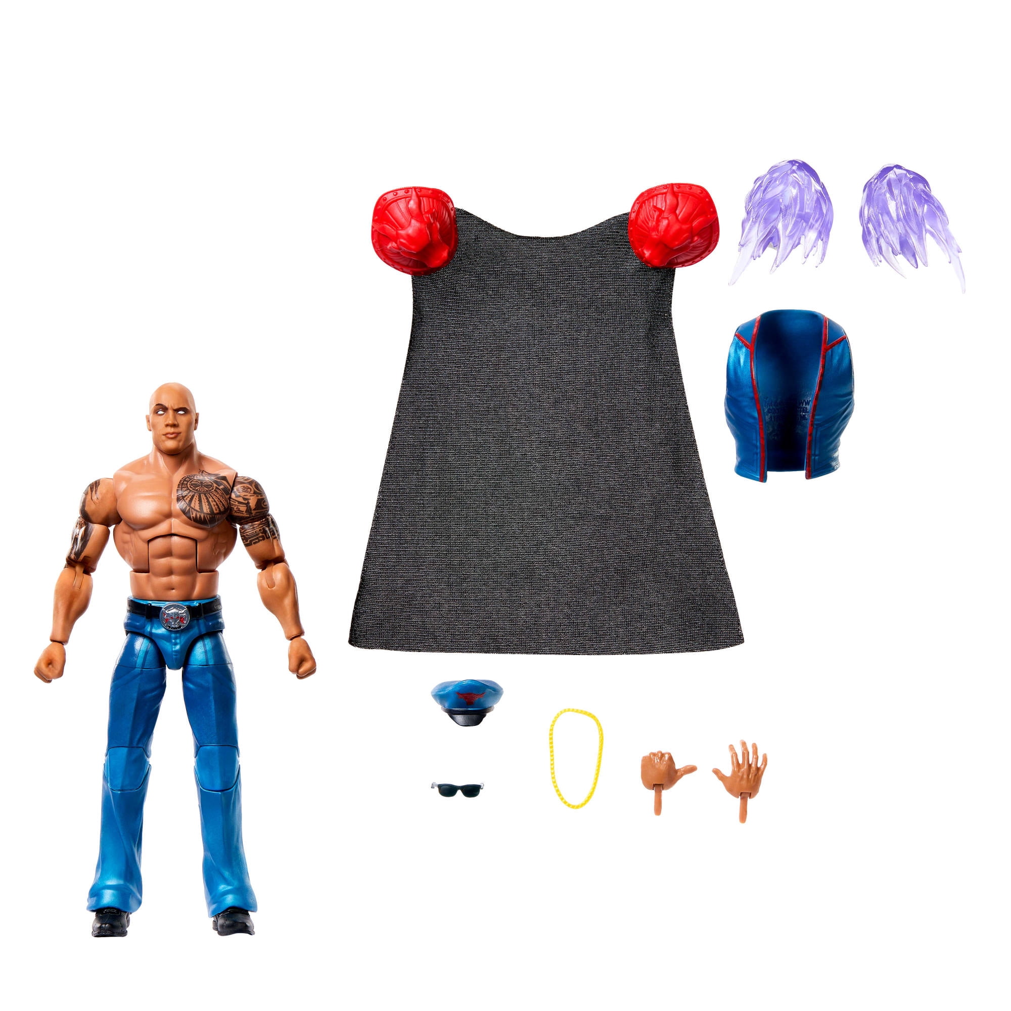 WWE x Street Fighter The Rock Final Boss Action Figure & Accessories, 6-inch Collectible M. Bison Player 2 Mashup Set