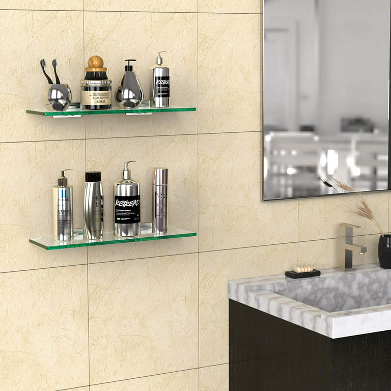 Bathroom Glass Corner Shelf, Lavatory Shower Caddy, Tempered Clear