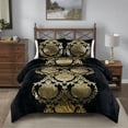 thumbnail image 7 of Metallic Print Comforter Set Distressed Velvet Face with Metallic Foil Print and Brushed Solid Microfiber Reverse with Light Weight Soft Poly Fill 3 Pieces Black Gold Queen, 7 of 7