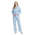 thumbnail image 1 of GLOBAL Conjunto de Pijama y Ropa de Descanso de Algodón para Mujer, Top de Manga Larga con Botones y Pantalones con Cintura Elástica y Cordón, Pijamas Suaves y Cómodos de Largo Completo para Mujer, P, 1 of 7