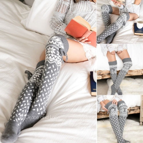 Womens Winter Cable Knit Over Knee Long Boot Thigh-High Warm Socks Legging