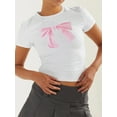 thumbnail image 3 of Michellecmm  Women Crop T-Shirts Bow Print Summer Short Sleeve Basic Tops Pullovers, 3 of 7