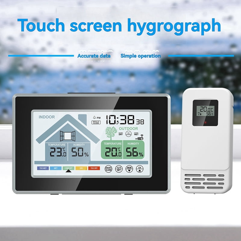 Indoor Outdoor Temperature Humidity Meters Mould Alarm Weather Station Touch Screen Push Button Electronic Weather Clock