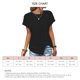thumbnail image 5 of Top de manga corta para mujer, camisa con cuello redondo y dobladillo dividido, camisa informal de Color puro, Top holgado de verano, negro M, 5 of 5