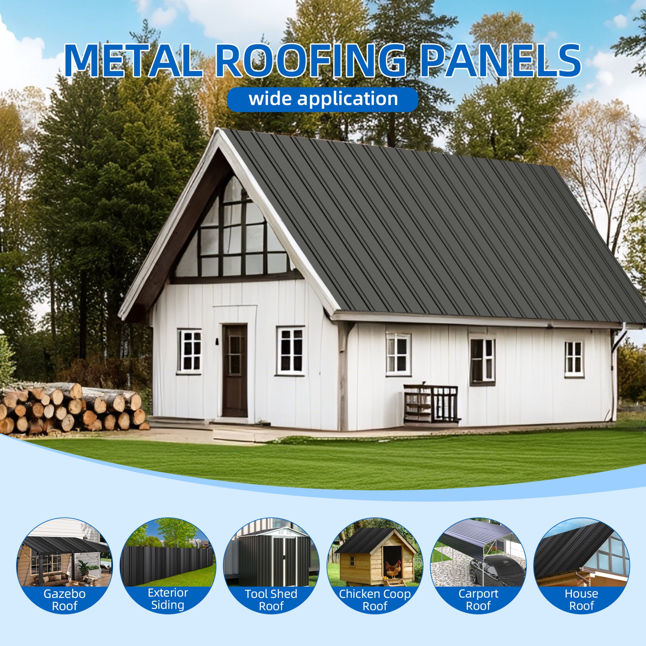 Noble House 15 PCS 61" Metal Corrugated Roof Panels, Galvanized Steel Heavy Duty Waterproof for Outdoor House, Gray