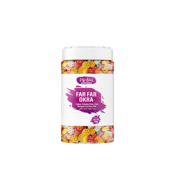 Pardesi Far Far Fryum, 26.4 OZ (750g) Jar - Puffed Snack - Ready to Fry - Fried Snacks (Okra Shape) Jar with Handle - No mess - Pantry ready - From India