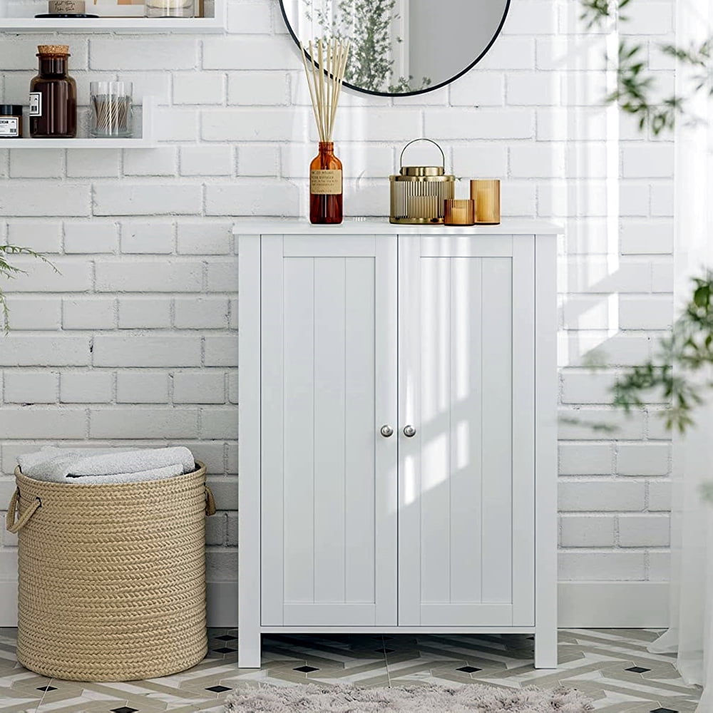 Ktaxon Bathroom Floor Cabinet Storage with 2 Doors and Adjustable Shelves, White Finish