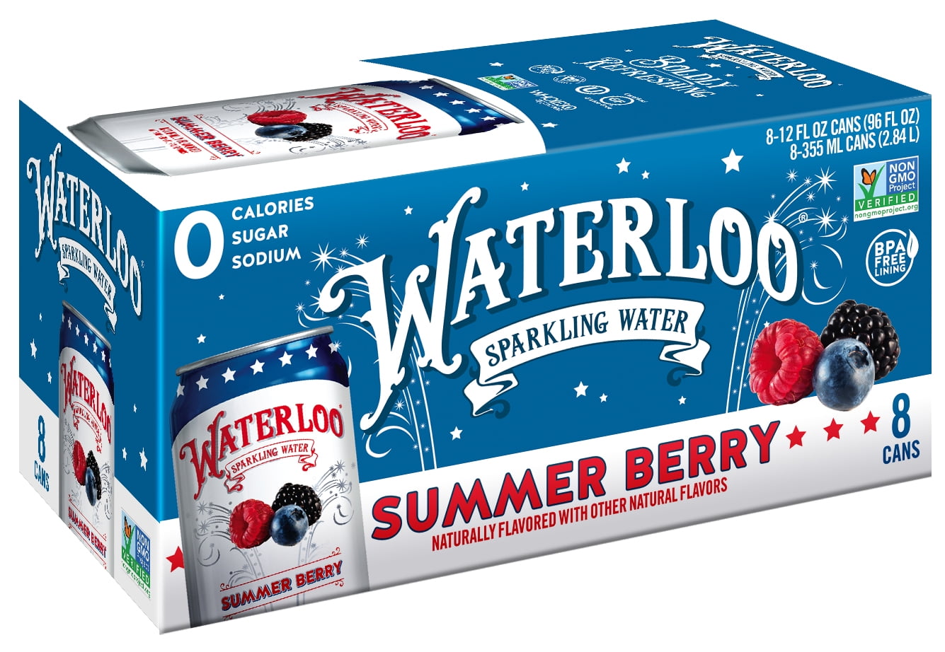 (3 pack) Waterloo Sparkling Water, Summer Berry, 12 fl oz, 8 pack cans