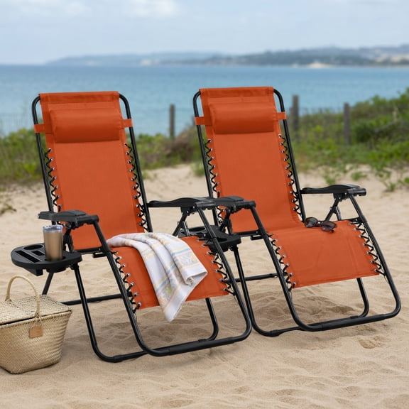 Resenkos Folding Chairs, Patio Outside Chairs, Lawn Chairs,2 Pieces Folding Lounge Chair with Zero Gravity-Orange