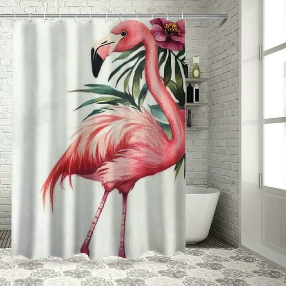 Patifu Flamingo Flower Tattoo Chic Modern Bathroom Decor Shower Curtain with Hooks 100% Polyester Fiber 36"x72