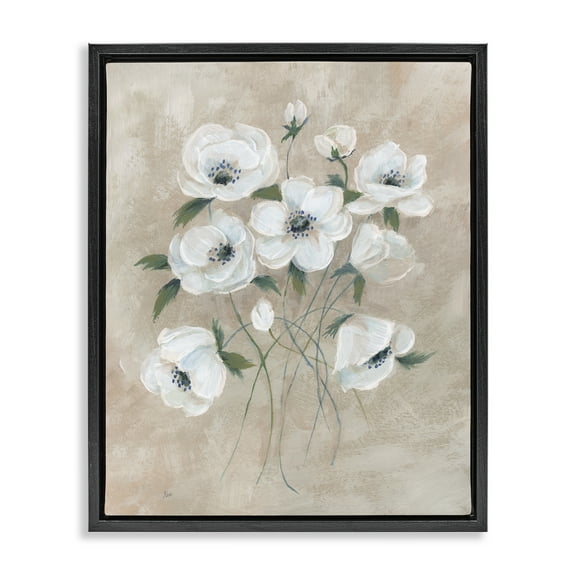 Stupell Industries Beige Neutral Flowers Plants & Flowers Painting Black Floater Framed Canvas Art Print Wall Art, 17 x 21