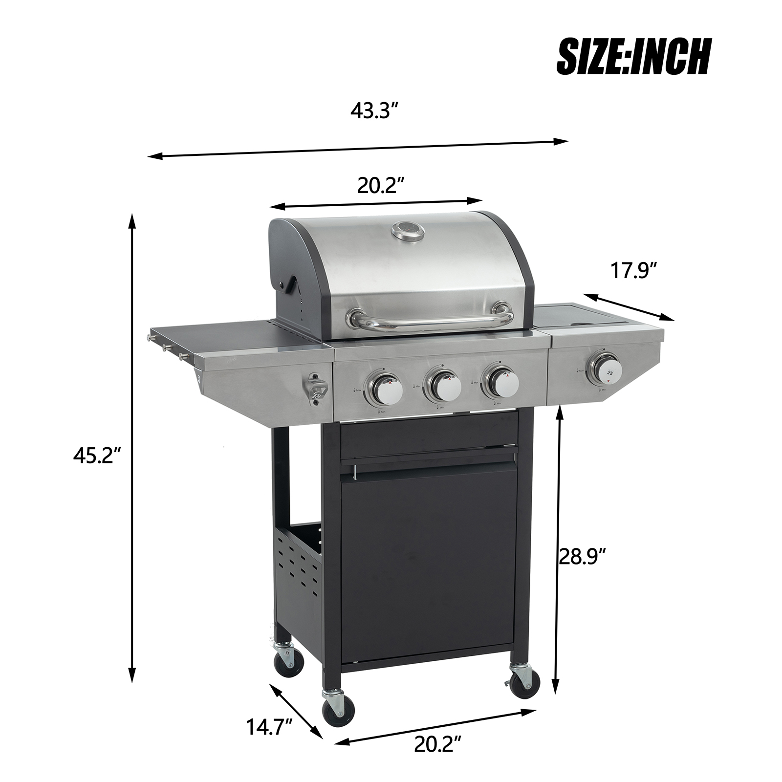MEWANG 3 Burner Propane Gas Grill with Side Burner,Stainless Steel Gas Grill for Outdoor BBQ,Camping