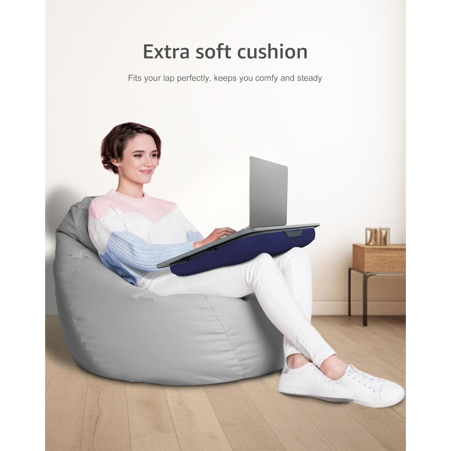 Lap Desk | Portable Laptop Desk & Stand – Fits Up to 17 inch – Washable Cushion, Built-in Phone Holder – for Bed, Couch, Sofa, Floor – Writing, Reading, Home Office – Large, Grayish Blue