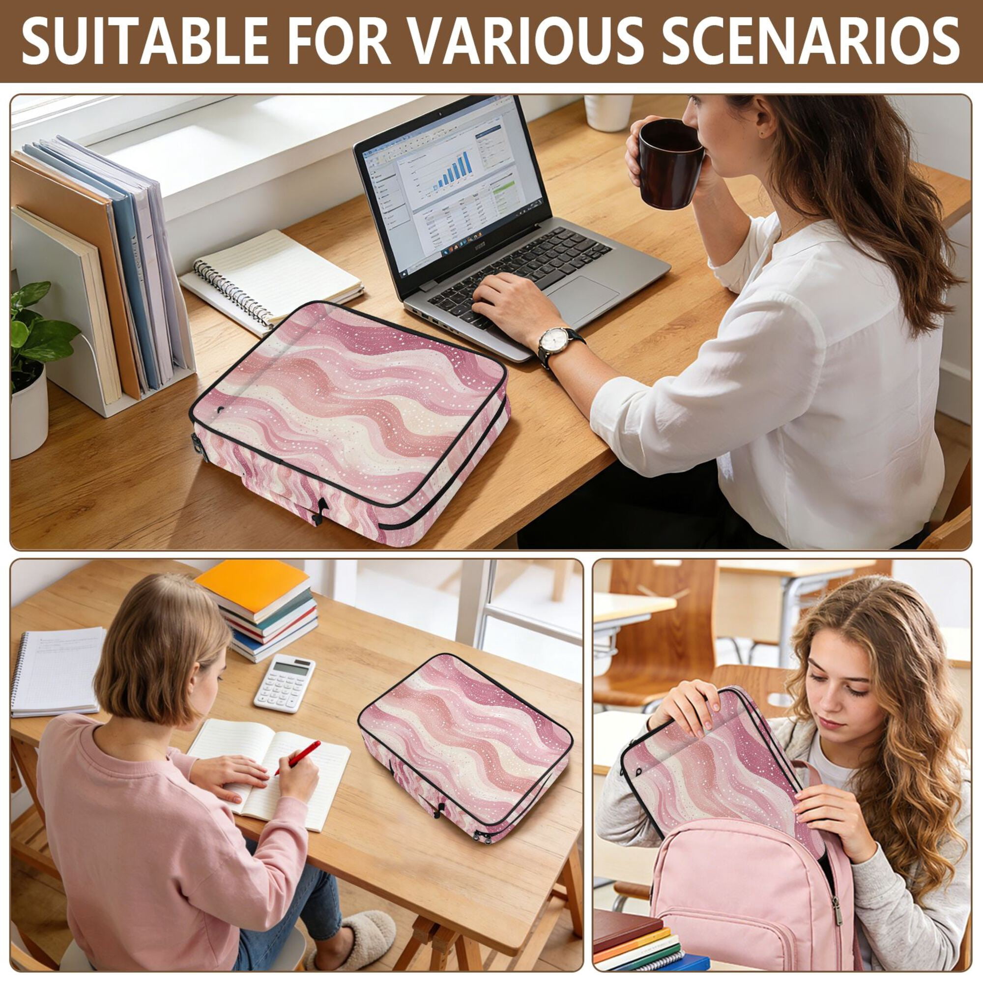 FORMRS Accordion File Folder A4 Size 7-Pocket Expanding Document Organizer Bag with 3 Ring Binder, Soft Brown Pattern