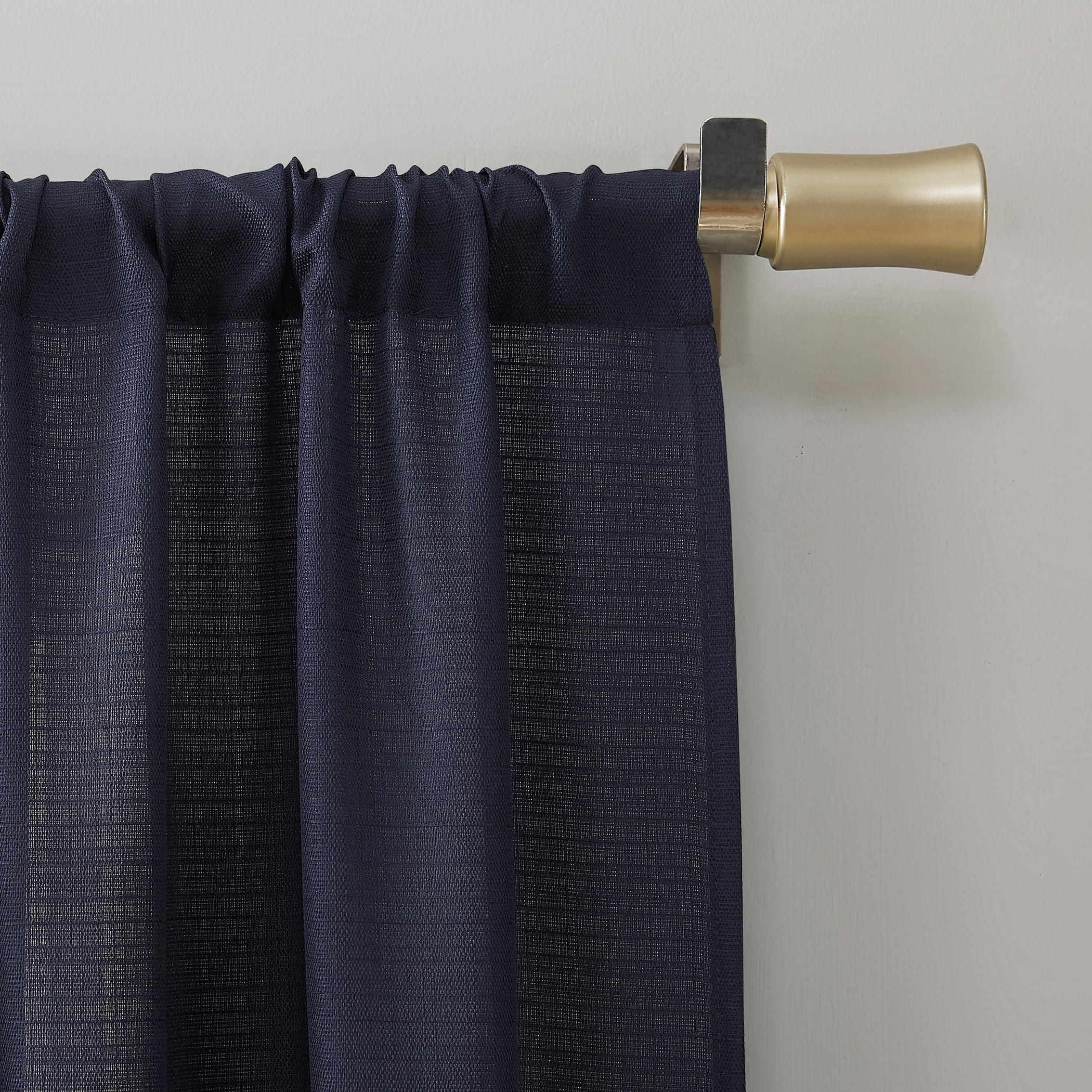 Mainstays Lauren Semi Sheer Textured Solid Rod Pocket Curtain, Single Panel, Navy, 38" W x 63"L
