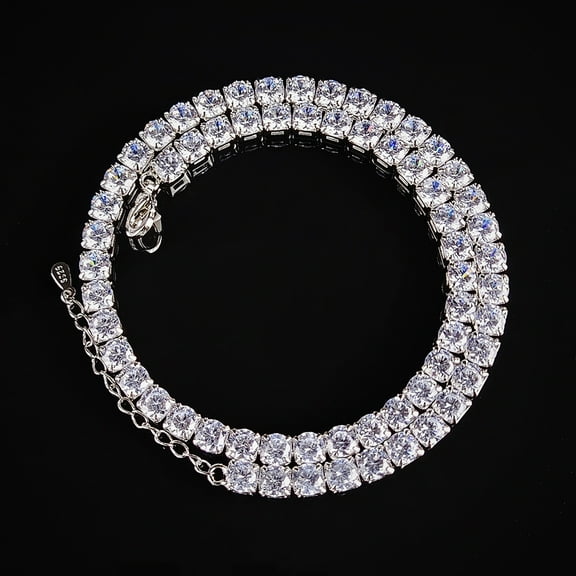 Celvieroot 4mm 5mm Silver Iced Out Diamond Tennis Chain Necklace for Men Women, Rhinestone Tennis Necklaces for Women and Teens, Tennis and Cuban Link Chains 18-30 Inches