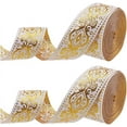 thumbnail image 1 of Cinta Jacquard de 15 yardas x 1,3 pulgadas, color dorado metálico, étnico, bordada, tejido satinado, rollo de tela bohemia de doble cara, con diseño floral, para coser, envolver y adornar., 1 of 9