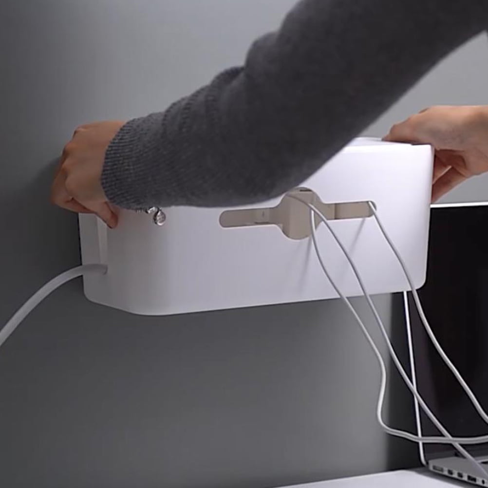 HORIALENCE 1Pack White Rectangular ABS Cable Management Box for Desk Cord Organizer 11.8X5.3X5.1in