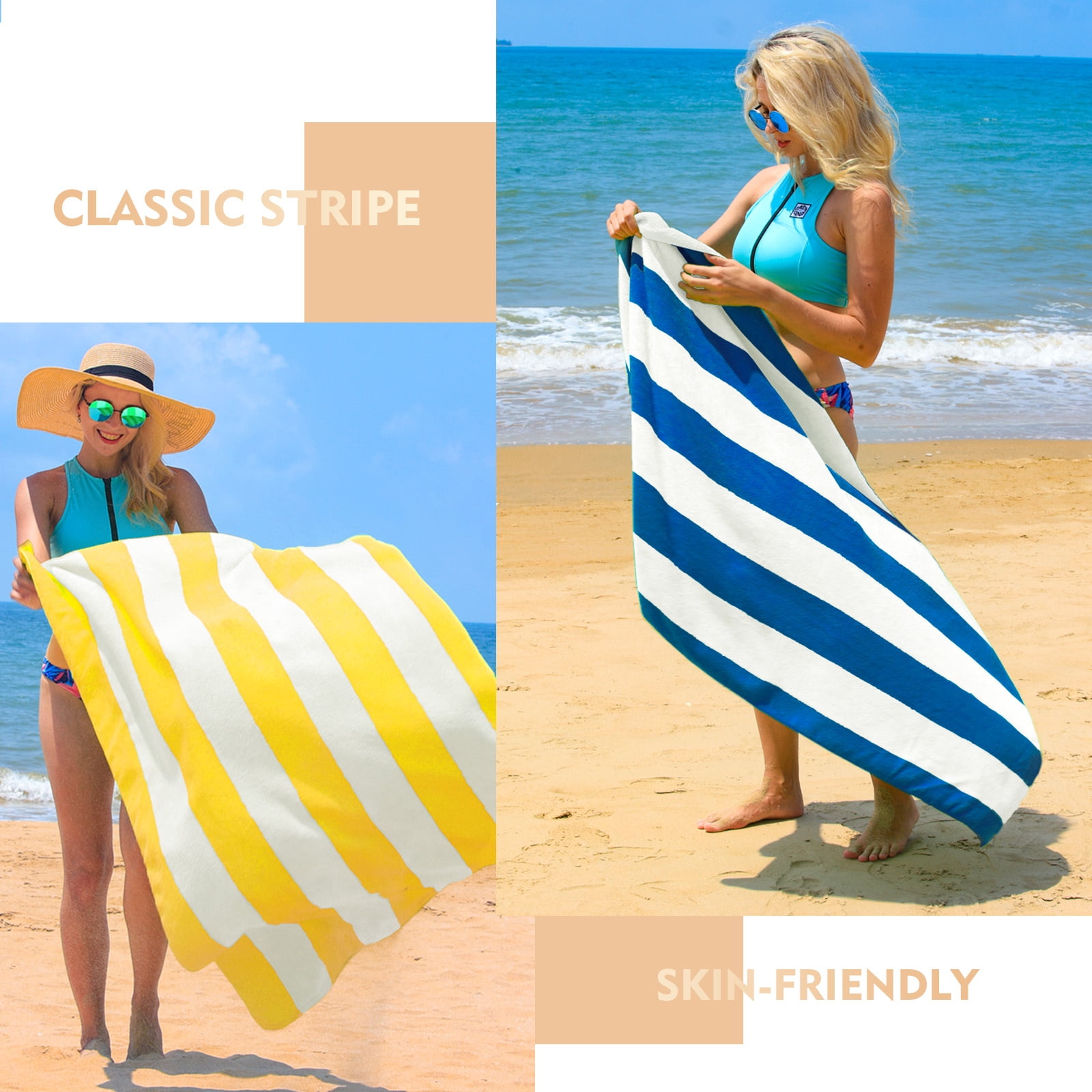 Exclusivo Mezcla 4-Pack Cotton Large Cabana Stripe Beach Towels, Super Absorbent Soft Plush Pool Towel, Bath Towel (Ocean Blue, 30"x60")