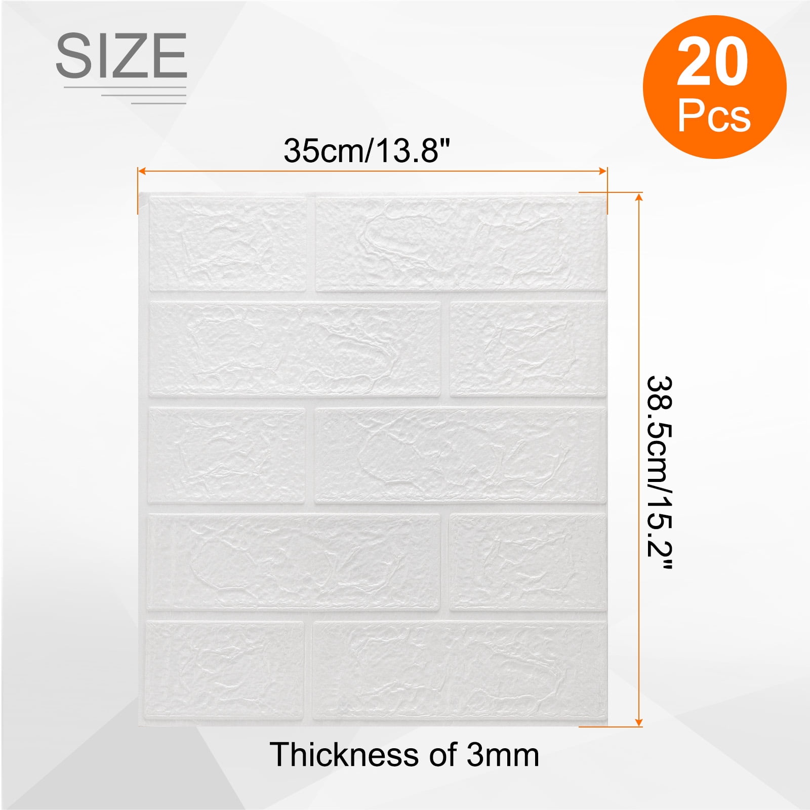 Uxcell 20pcs 3D Wall Panels Peel and Stick, Waterproof Wall Panel Backsplash, 13.8"x15.2" Brick Design Wallpaper XPE Shower Tiles for Bathroom, Kitchen, Living, White