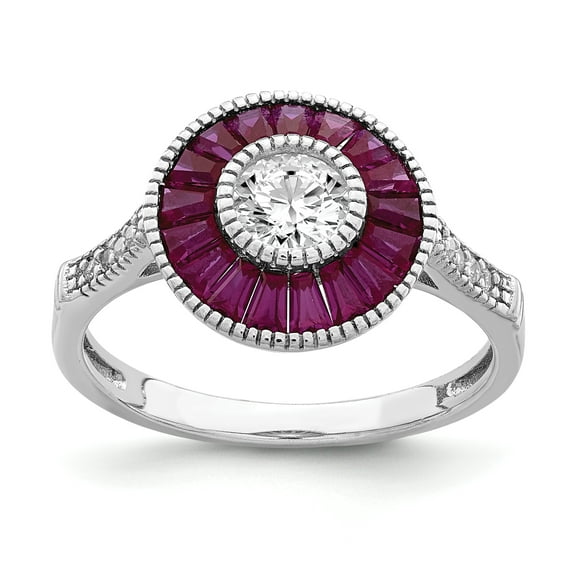 Primal Silver Sterling Silver Rhodium-plated Lab Created Ruby and Cubic Zirconia Ring