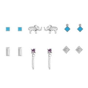 Time and Tru Womens Multi-Pack Earring Set, Elephant Motif and Multicolor Stud Earrings, 6 Pairs