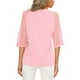 thumbnail image 3 of Blusa de manga 3 cuartos de encaje de verano Ticfox Color sólido Cuello redondo Tops casuales Rosa XXL, 3 of 5