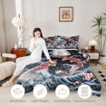 thumbnail image 3 of Manfei Japanese Koi Moon Twin Comforter Sets for Girls, Night Wave Bedding Set, Blue Red, Black Reversible 2pcs, 1 Comforter and 1 Pillowcase, 3 of 6