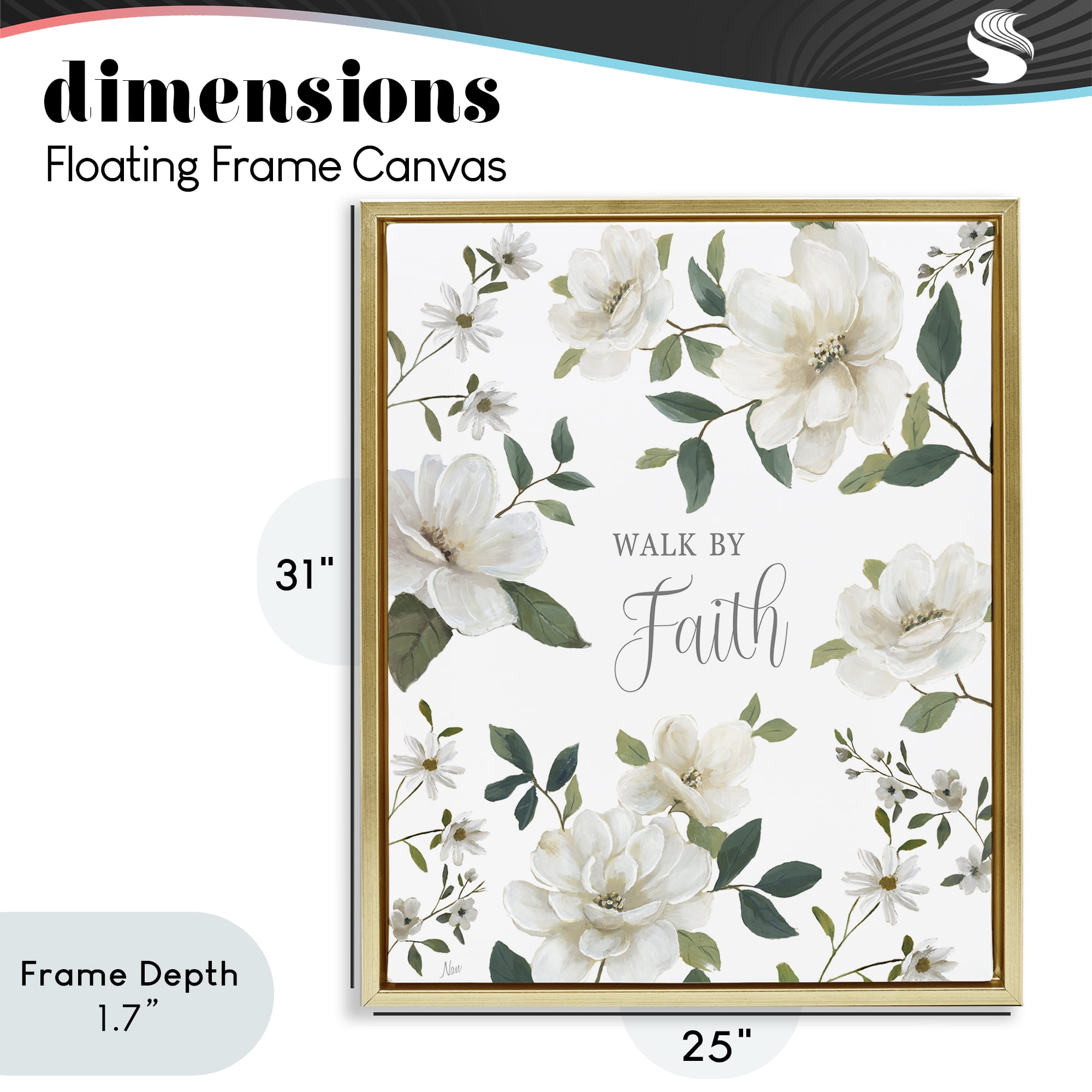 Stupell Industries Floral Walk By Faith Gold Framed Floater Canvas Wall Art, design by Nan
