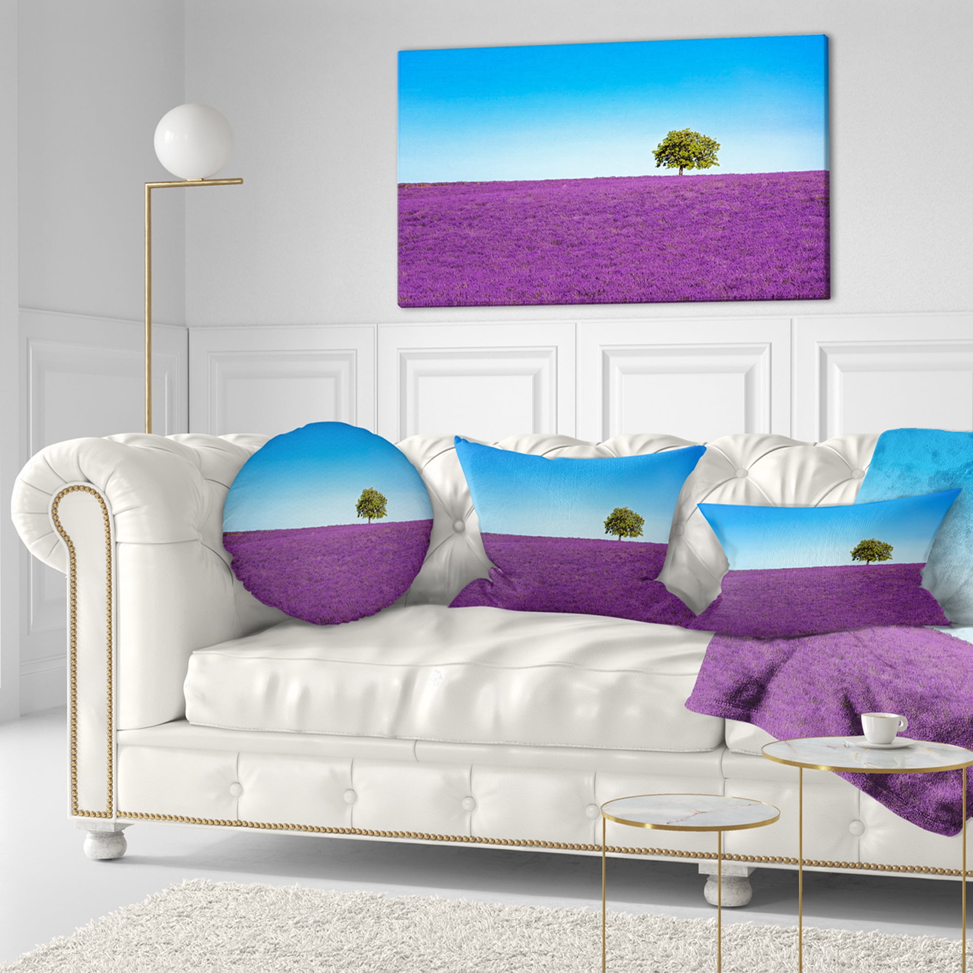 Designart Lonely Tree in Lavender Field - Landscape Wall Throw Pillow - 12x20