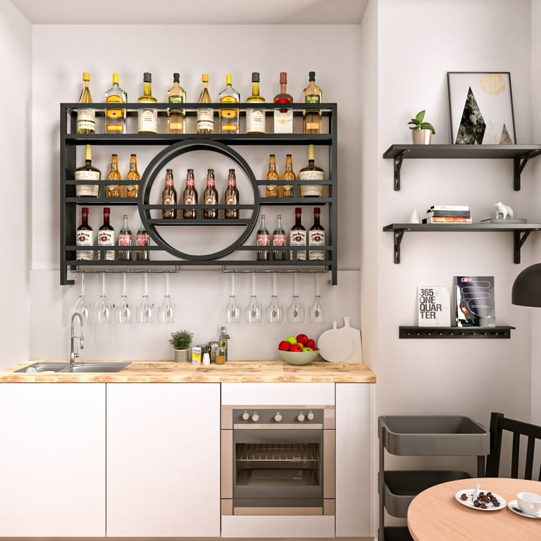 3-Tier Industrial Wine Rack Wall Mounted with LED Light, 39