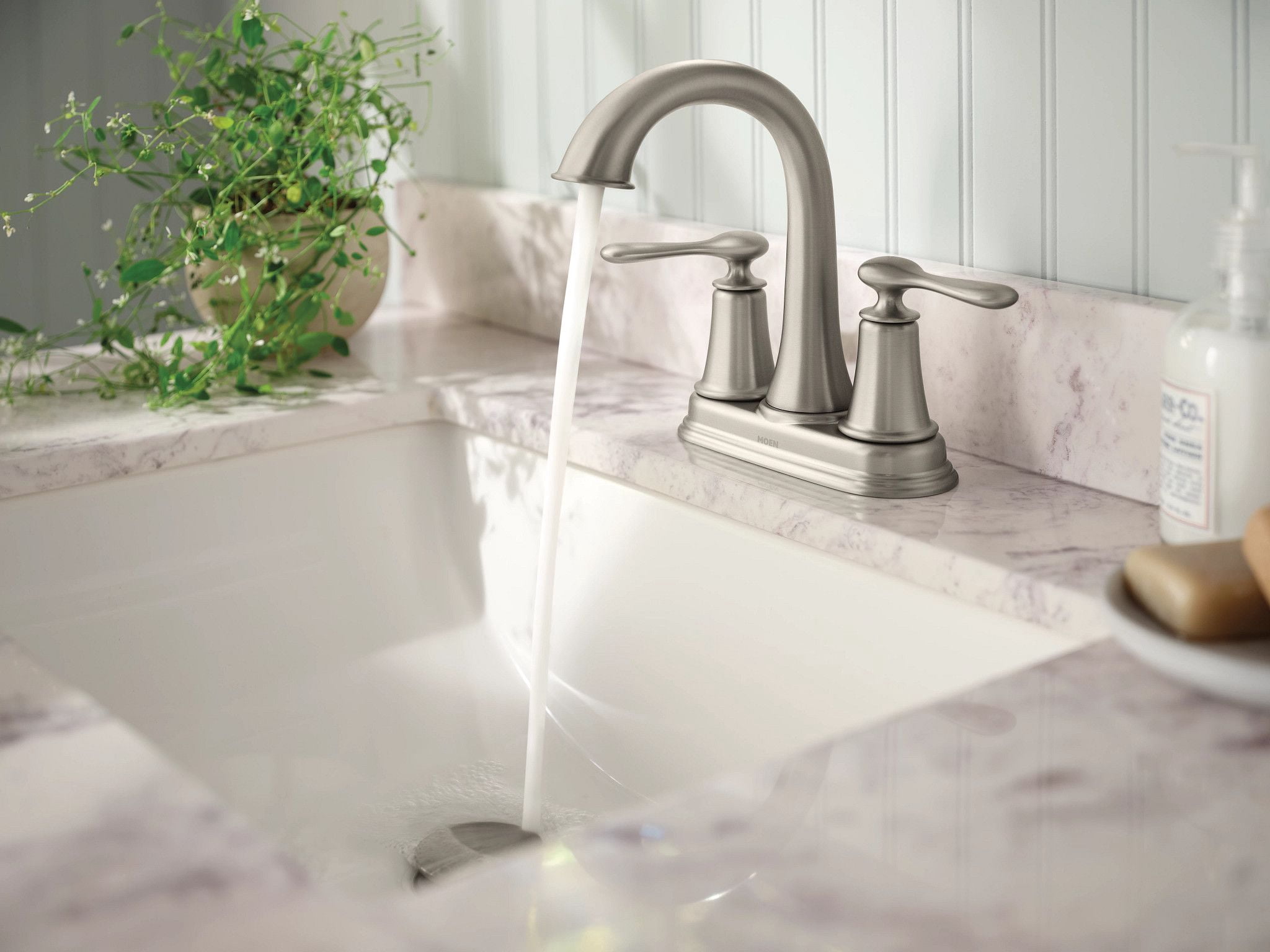 Moen Ellicott Spot Resist Stainless Two-Handle Centerset Bathroom Sink Faucet, 84092SRN